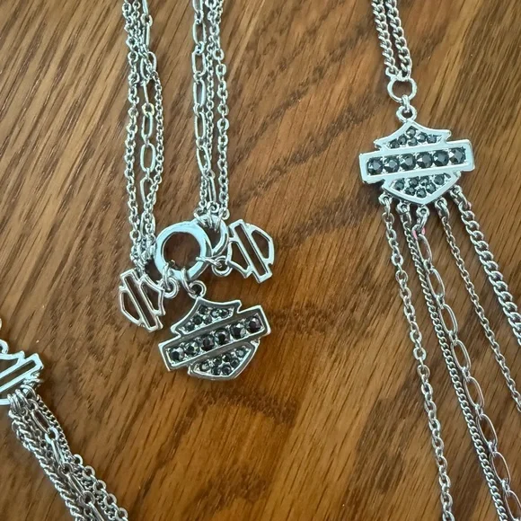 New Elegant Harley Davidson Silver Layered Necklace and matching bracelet. - Picture 2 of 10